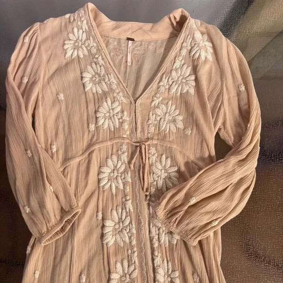 Free People Dress Womens XS Boho Cottage Midi Sheer Festival Romantic Whimsical - Picture 3 of 7